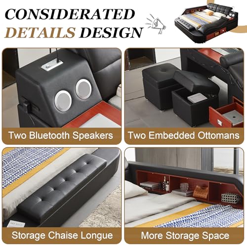 Black multifunctional massage recliner bed with music and charging features, view 8