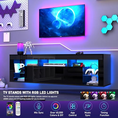 63" Floating High Gloss LED TV Stand for 75" TVs, view 6