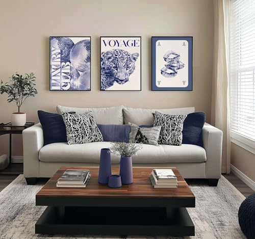 Blue Cheetah Canvas Wall Art Y2K Trendy Leopard Wall Decor Paintings Preppy Blue and White Cheetah Disco Posters Prints Pictures for Girly Room Bedroom Dorm 12 * 16 Inch （Posters