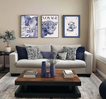 Blue Cheetah Canvas Wall Art Y2K Trendy Leopard Wall Decor Paintings Preppy Blue and White Cheetah Disco Posters Prints Pictures for Girly Room Bedroom Dorm 12 * 16 Inch （Posters