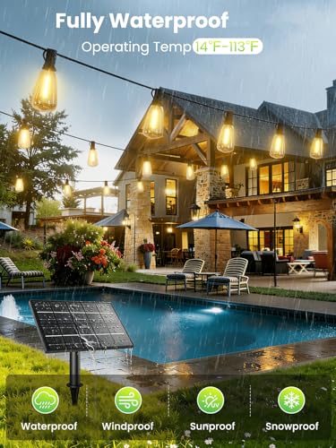 Solar Outdoor String Lights 75 FT, ST38 Patio Lights Shatterproof Dimmable Vintage Edison Bulbs, Solar Powered Weatherproof Light for Patio, Backyard, Garden, Bistro, Warm White