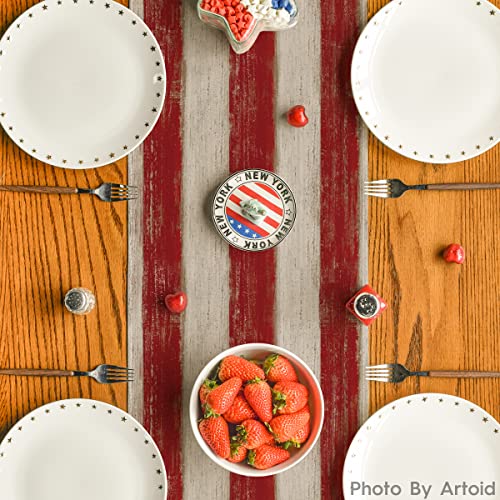 American Flag Stars and Stripes 4th of July Table Runner,Memorial Day Kitchen Dining Table Decoration for Home Party Decor 13x72 Inch