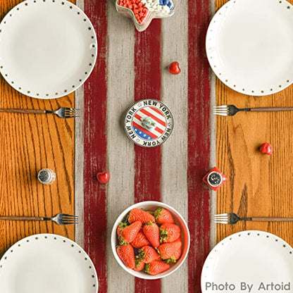 American Flag Stars and Stripes 4th of July Table Runner,Memorial Day Kitchen Dining Table Decoration for Home Party Decor 13x72 Inch