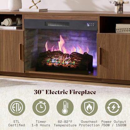 70" Fluted Fireplace TV Stand with 30" Electric Fireplace, view 5