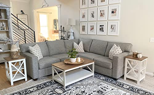 Farmhouse Coffee Table for Living Room, White Coffee Tables with Storage Rustic Style Modern