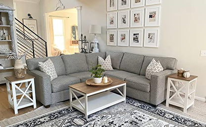 Farmhouse Coffee Table for Living Room, White Coffee Tables with Storage Rustic Style Modern