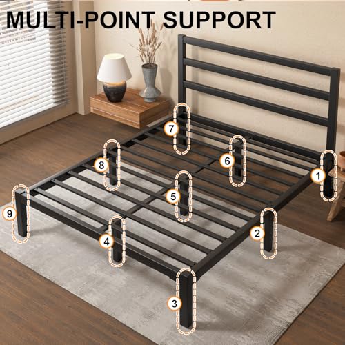 Full Metal Platform Bed Frame with Headboard, Stable & Noiseless, Black, view 7
