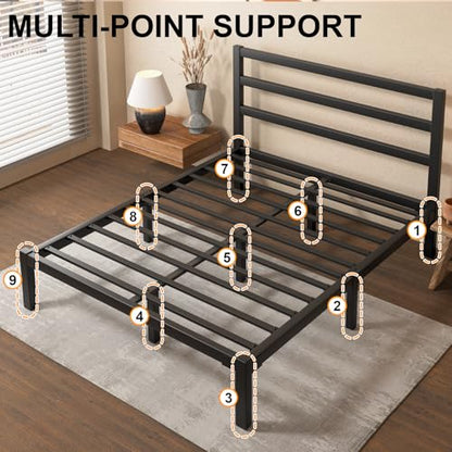 Full Metal Platform Bed Frame with Headboard, Stable & Noiseless, Black, view 7