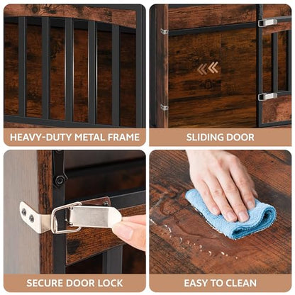 68.9" Double Dog Crate Furniture, Dog Crate for 2 Dogs Brown, view 7