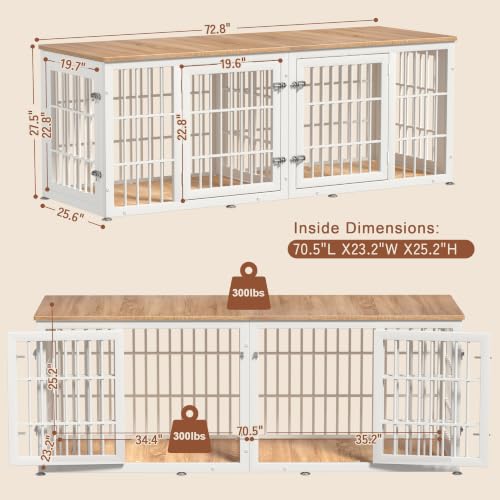 72" Heavy Duty Double Dog Crate Furniture for Large/Medium Dogs, view 6