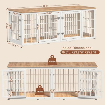 72" Heavy Duty Double Dog Crate Furniture for Large/Medium Dogs, view 6