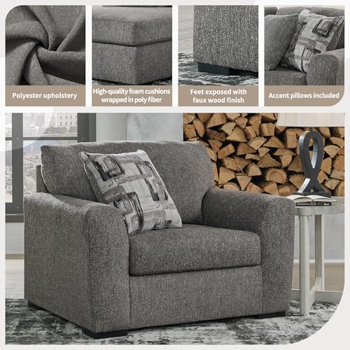 Signature Design by Ashley Gardiner Modern Upholstered Oversized Chair with 1 Throw Pillow, Gray