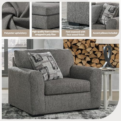 Signature Design by Ashley Gardiner Modern Upholstered Oversized Chair with 1 Throw Pillow, Gray