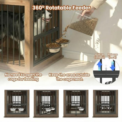 GDFStudio 71'' Extra Large Dog Crate Furniture Double Dog Cage Indoor, view 5