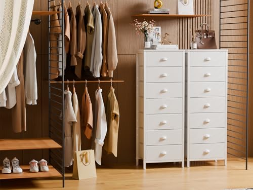 White Tall Dresser for Bedroom, Chest of Drawer with Fabric Drawer, view 3