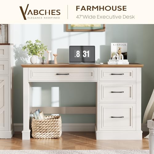 Farmhouse 47" Executive Desk with A File Drawer, Unique White., view 7