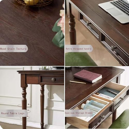French Country Style Writing Desk, 47'' Walnut Solid Wood Computer Table, view 6