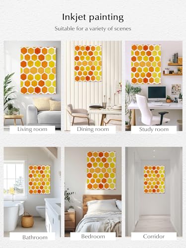 NuYeBiofx Farm Yellow Orange Honeycomb Canvas Wall Art Prints,40"x28" Framed Picture Artwork Rustic Retro Burlap Printed Canvas Oil Painting for Living Room Bedroom Office,Ready to Hang