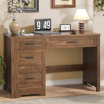 Executive Desk with 3 Storage Drawers, Red Brown, view 2