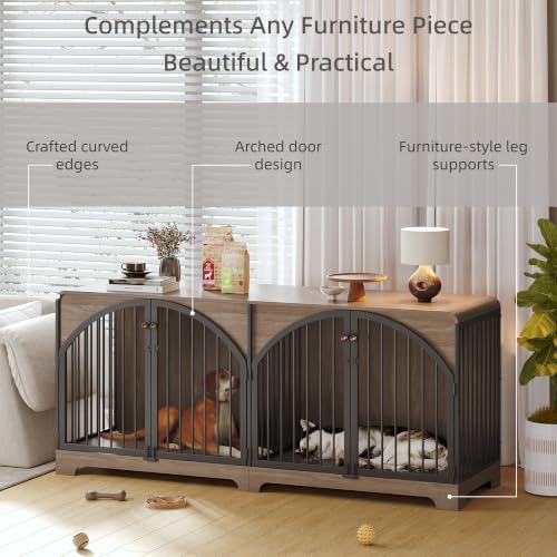 78" Farmhouse Dog Crate Furniture for 2 Large Dogs, view 4