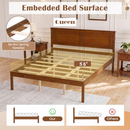 Queen Size Bed Frame, Farmhouse Wooden Platform Bed with Headboard, view 8