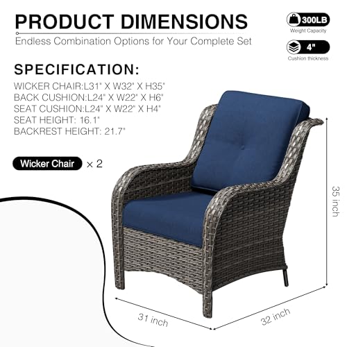 Patio Chairs Set of 2, Wicker Patio Furniture with High Back, Deep Seating, view 3
