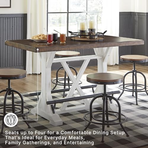 Signature Design by Ashley Valebeck Counter Height Dining Table, Rustic Farmhouse Design, Black Metal Footrest, Seats Up to 4, Great for Small Spaces, White