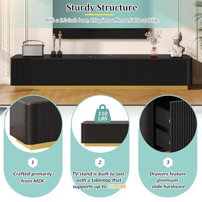 78.7" Black TV Stand for TVs up to 85", Modern Faux Marble Media Console, view 6
