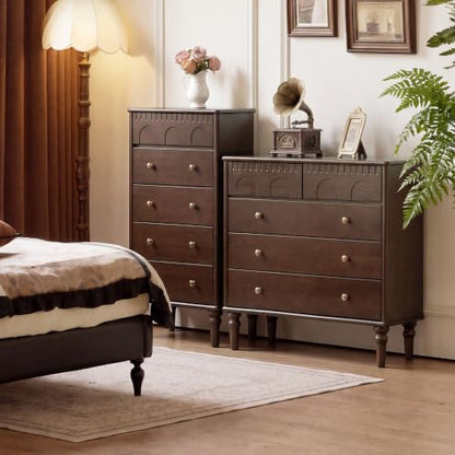 Solid Wood Nightstand, 5 Drawer Walnut Side Table, view 8