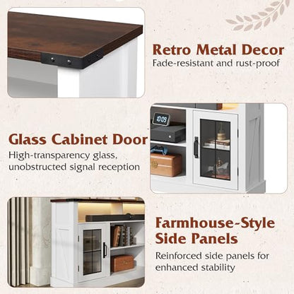 Farmhouse TV Stand for 65 Inch TV with LED Lights, TV Console, White, view 7