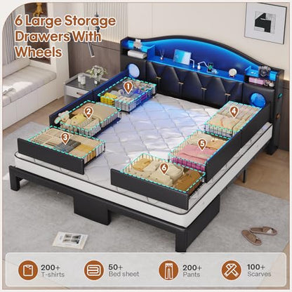 King Size Bed Frame,Bed Frame King Size with 6 Large Drawers, view 4