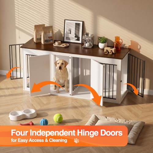 71" Double Dog Crate Furniture, Wooden Indoor Dog Kennel with Removable Divider, view 4