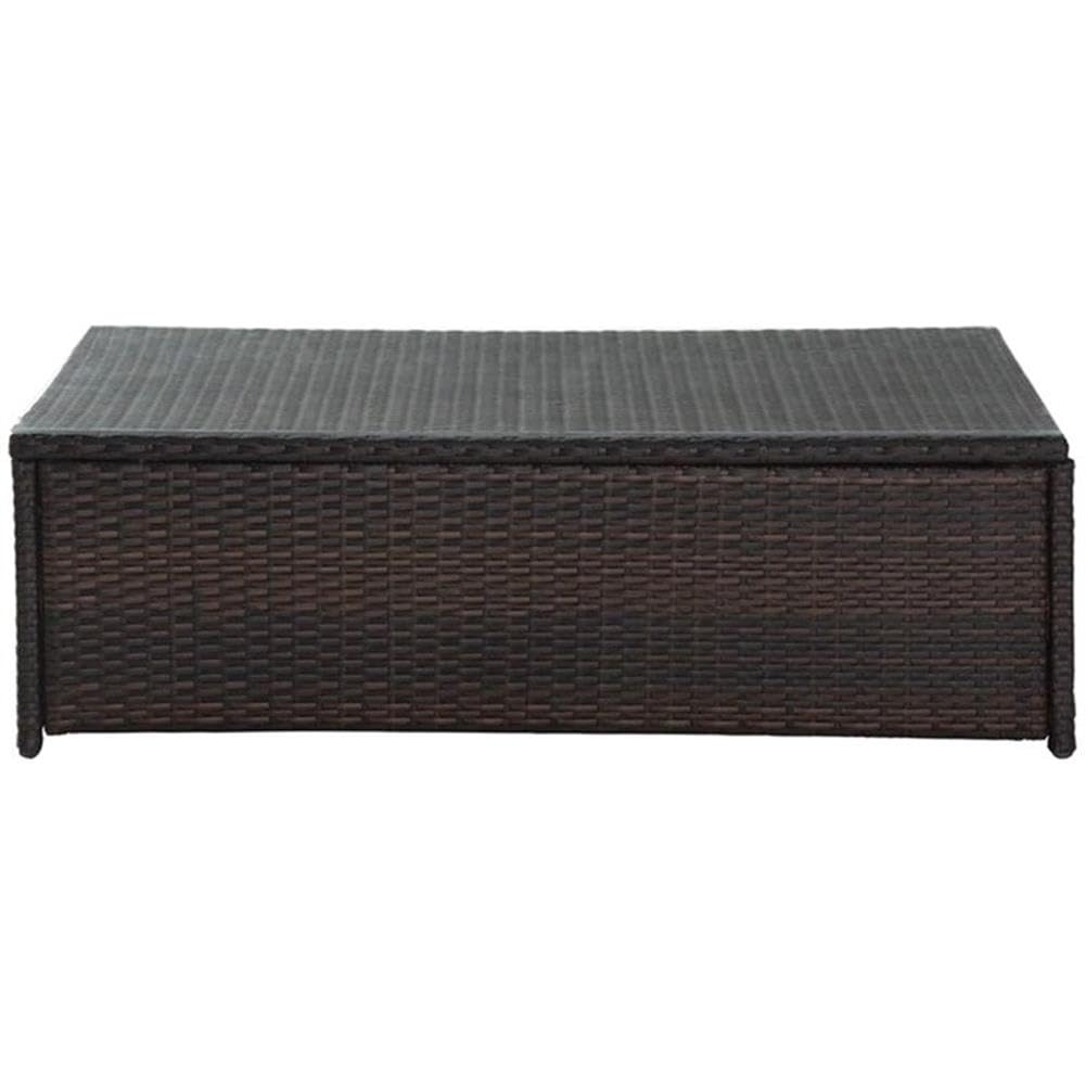 Outdoor Wicker Coffee Table, 44" Glass Top, Brown Finish, Steel Frame with UV-Resistant Resin Wicker, Tempered Glass, Durable Patio Furniture for Backyard or Garden Lounge Use
