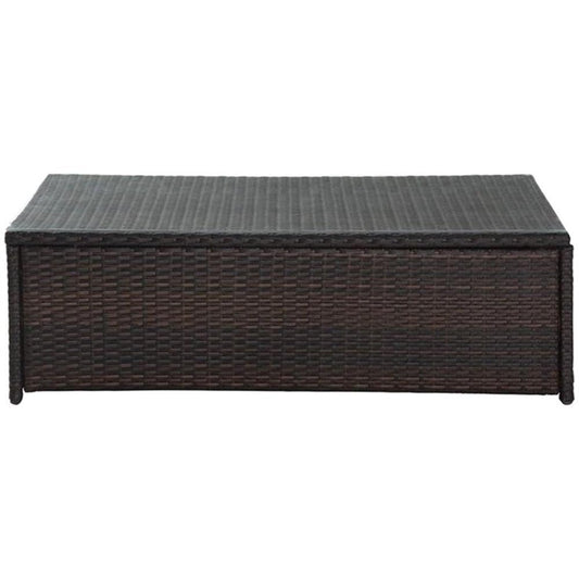 Brown outdoor wicker coffee table with glass top