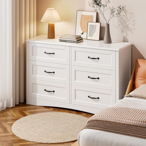 47" 6 Drawer Dresser, White Wide Chest of Drawers for Bedroom, view 6