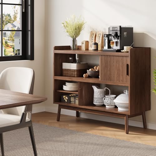 44" Buffet Sideboard Cabinet with Outlet Sliding Door, Walnut, view 6
