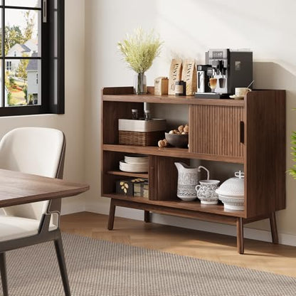 44" Buffet Sideboard Cabinet with Outlet Sliding Door, Walnut, view 6