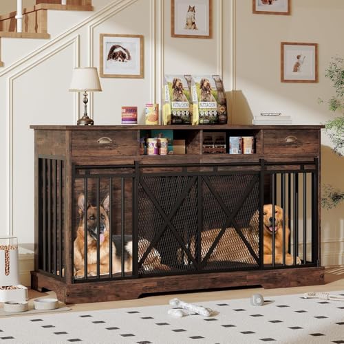 63'' Double Dog Crate with Removable Divider, view 2