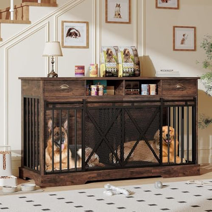 63'' Double Dog Crate with Removable Divider, view 2