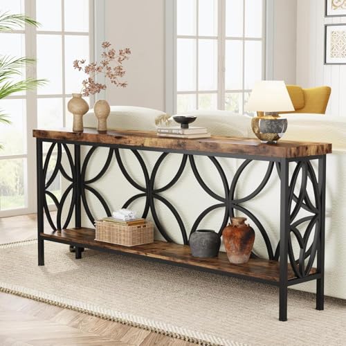 Sofa Table, 70.9 Inch Industrial Behind Couch Table with Storage Shelves, Narrow Long Console Table for Entryway, Living Room, Foyer, Hallway, Office