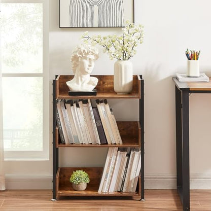 Bookshelf,Small Bookcase,3-Tier Storage Organizer,Industrial Shelving Unit for Home Office,Living Room,Dormitory,30" H,Retro Brown