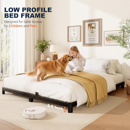 Queen Bed Frame, 4 Inch Low Profile Metal Platform Bed with Round Legs, view 4
