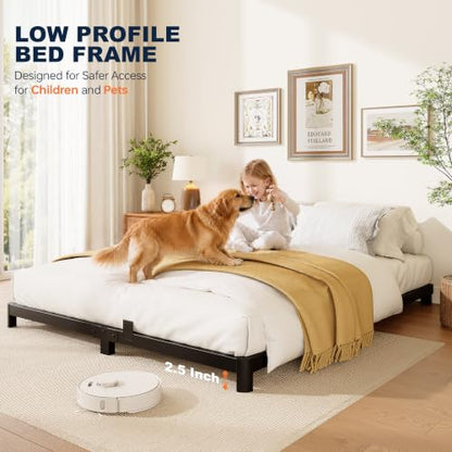 Queen Bed Frame, 4 Inch Low Profile Metal Platform Bed with Round Legs, view 4