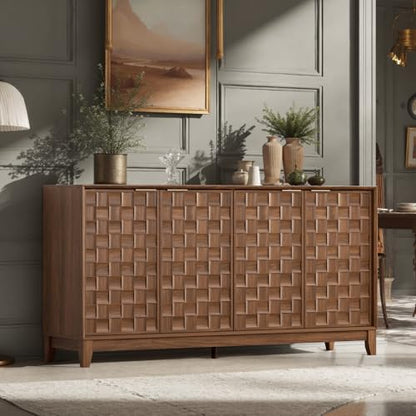 Fluted Sideboard Cabinet with Storage, Solid Wood Buffet for Dining Room, view 5