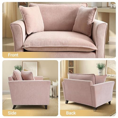 46.9" Chenille Upholstered Accent Chair Wide Seat for Living Room Bedroom, Modern Leisure Cushion Armchair W/ 2 Pillows and Removable Cover for Home Apartment Office