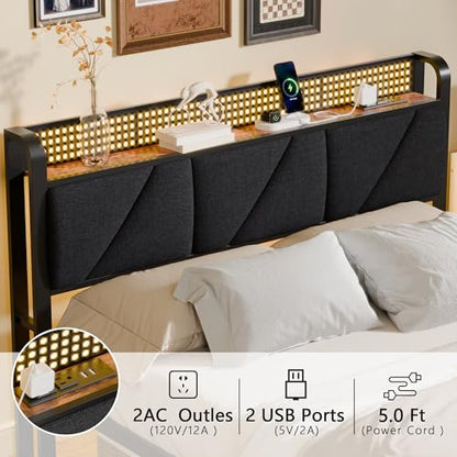 Full Size Bed Frame with Storage Shelf and Upholstered Headboard, view 4