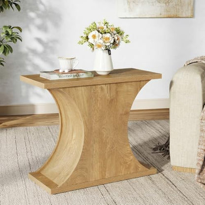 Tribesigns 31.5" Modern Side Table, Rectangle Narrow End Table with Hourglass Base, Farmhouse Wooden Nightstand for Small Spaces, for Living Room, Bedroom (1)