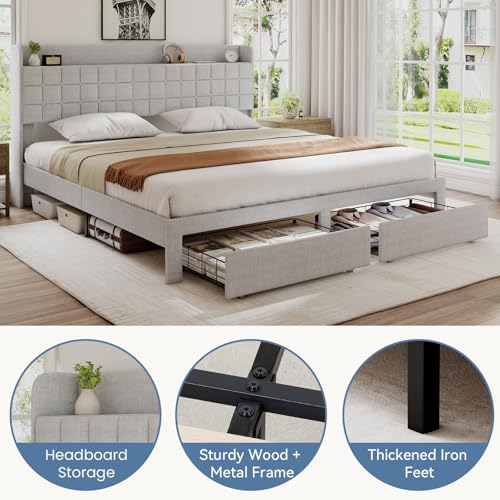 Upholstered King Size Platform Bed with Headboard, view 5