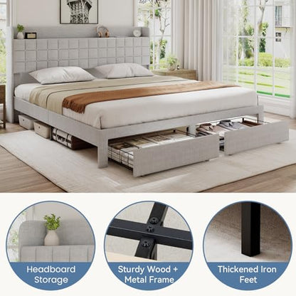 Upholstered King Size Platform Bed with Headboard, view 5