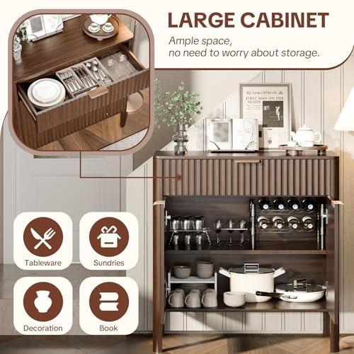 Fluted Buffet Cabinet Accent with Doors & Drawer 31" Walnut, view 4